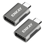 ENKAY ENK-AT131 2 st USB-C hane till USB-A 3.2 hona adapter 10 Gbps 60W snabbladdningskonverterare i zinklegering OTG