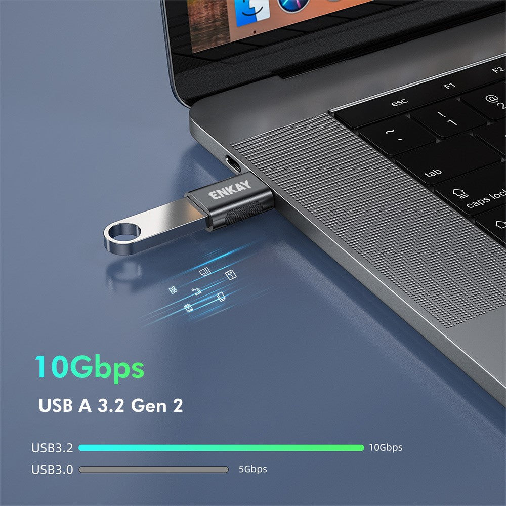 ENKAY ENK-AT131 2 st USB-C hane till USB-A 3.2 hona adapter 10 Gbps 60W snabbladdningskonverterare i zinklegering OTG
