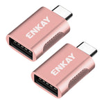 ENKAY ENK-AT131 2 st USB-C hane till USB-A 3.2 hona adapter 10 Gbps 60W snabbladdningskonverterare i zinklegering OTG