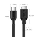 UGREEN 90996 50 cm Type-C til Micro-B USB 3.0-kabel 3A hurtigopladning 5 Gbps dataoverførselsledning til ekstern harddisk