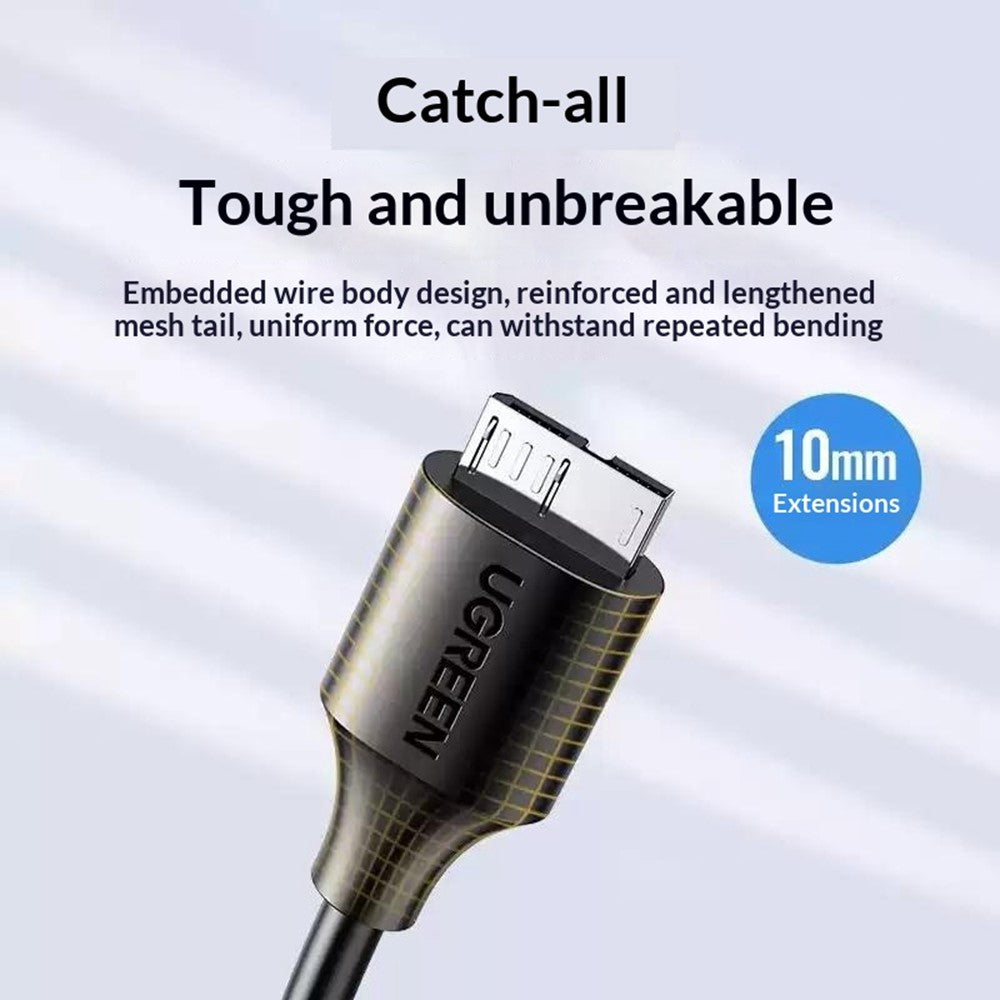 UGREEN 90996 50 cm Type-C til Micro-B USB 3.0-kabel 3A hurtigopladning 5 Gbps dataoverførselsledning til ekstern harddisk