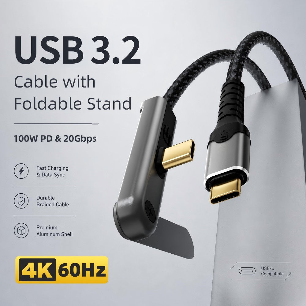 2m USB-C 3.2 Cable with Foldable Stand 4K / 60Hz 20Gbps Data Transfer PD 100W Fast Charging Wire for Phone Tablet