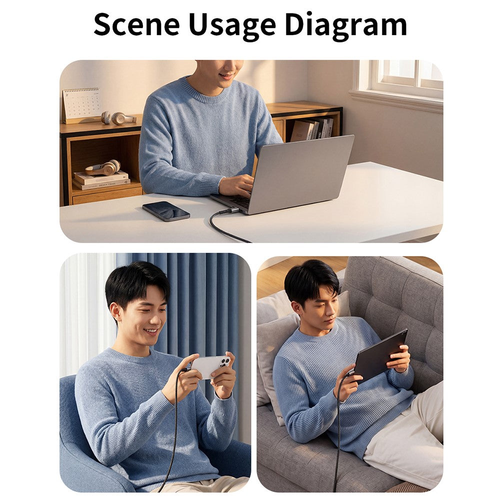 DOONJIEY 2m USB-C til USB-C Kabel PD 100W Hurtigopladning 4K / 60Hz 20Gbps Datakabel med Telefonstander