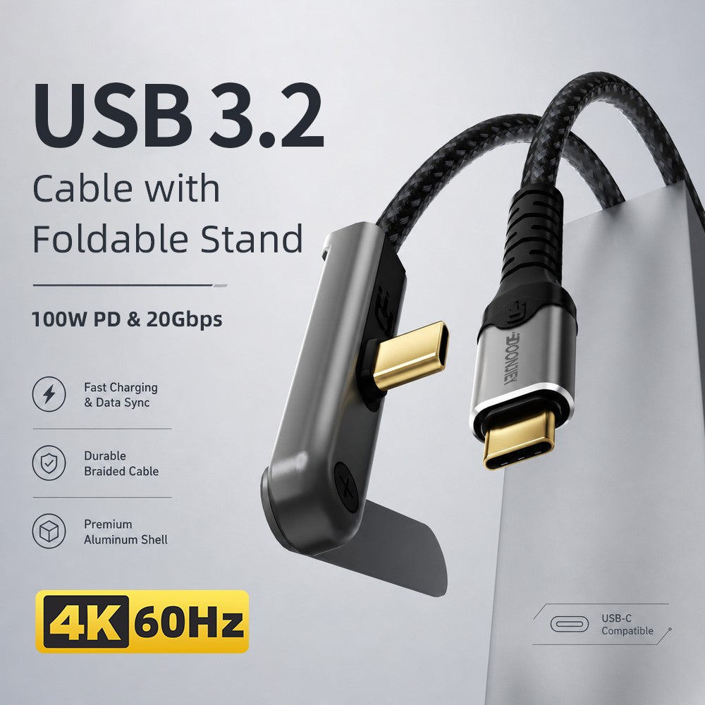 DOONJIEY 2m USB-C til USB-C Kabel PD 100W Hurtigopladning 4K / 60Hz 20Gbps Datakabel med Telefonstander