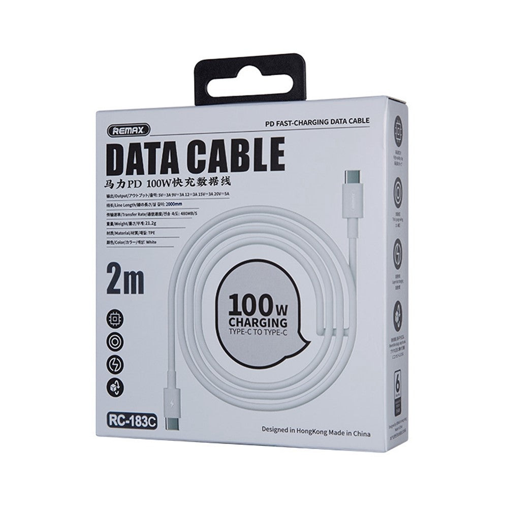 REMAX RC-183C 2m USB-C til USB-C kabel PD 100W hurtigopladende datakabel til Huawei / Xiaomi / Samsung