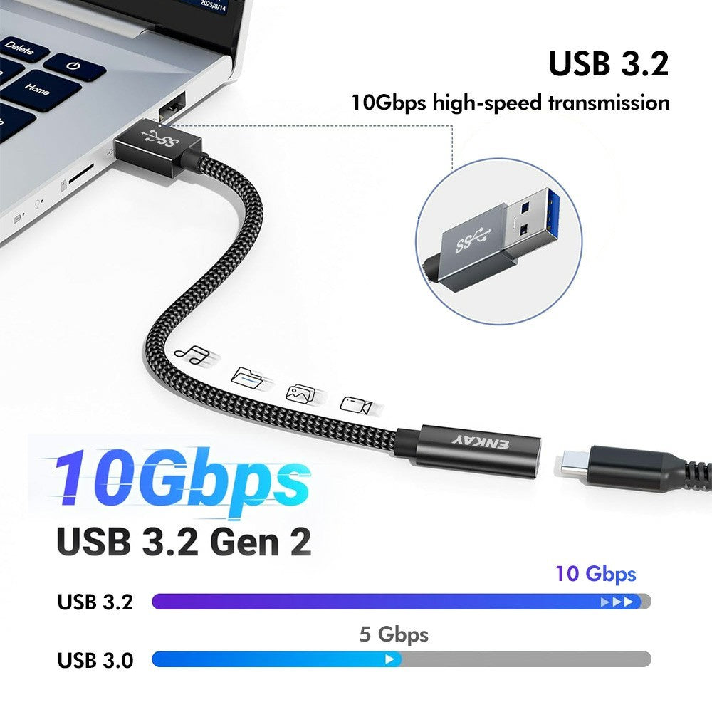 ENKAY ENK-AT136 15 cm 10 Gbps 60 W USB 3.2 Type-C hun til USB-A han adapterkabel