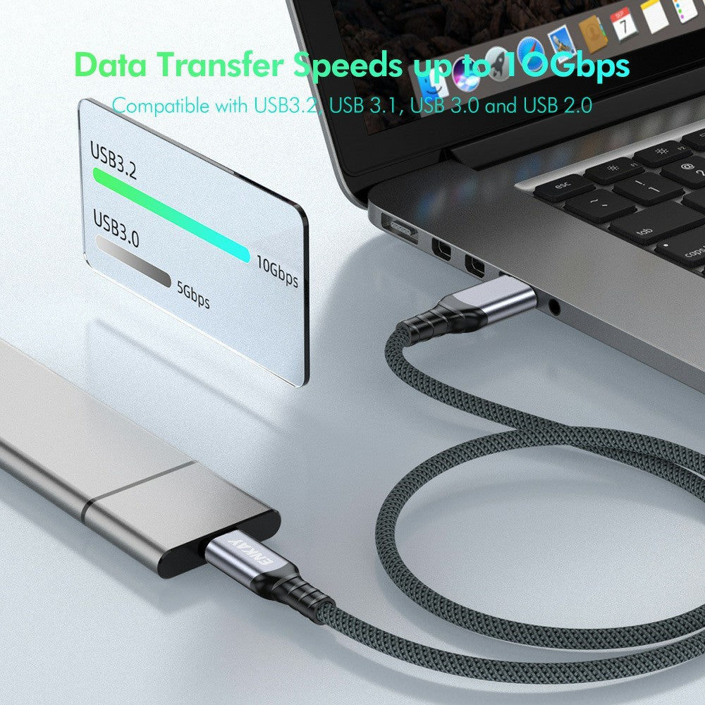 ENKAY 1.5m USB 3.2 Gen2 USB-A to USB-C Cable 60W Fast Charging 10Gbps High Speed Data Cable