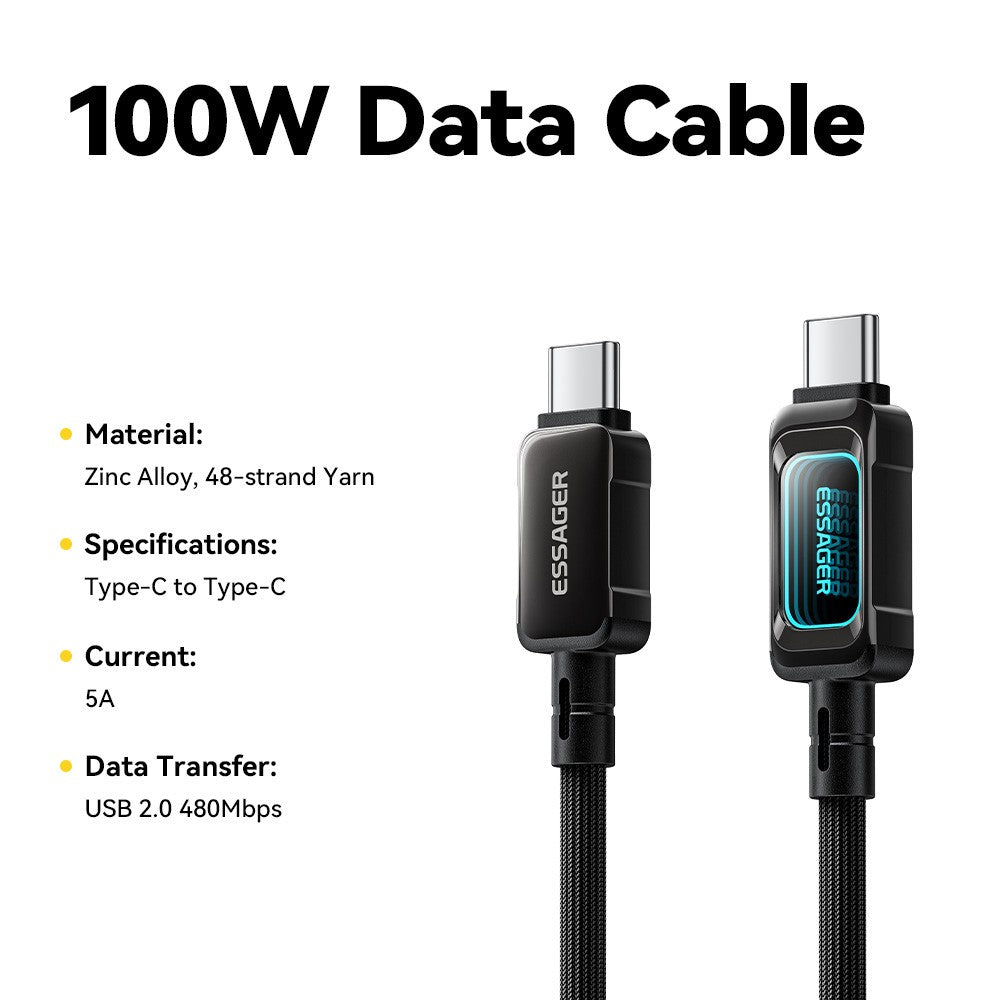 ESSAGER ES-X87 1m Type-C to Type-C Cable 100W Fast Charging Braided Data Cable
