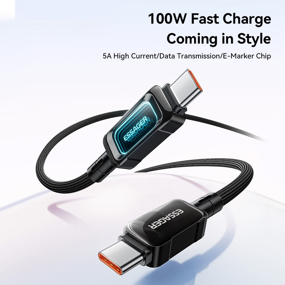 ESSAGER ES-X87 1m Type-C to Type-C Cable 100W Fast Charging Braided Data Cable