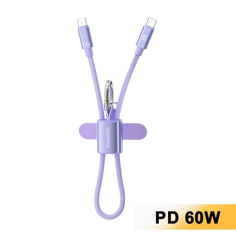 ESSAGER ES-X83 Type-C to Type-C 60W Lanyard Cable 2 in 1 Portable Charging Data Cable for Phone