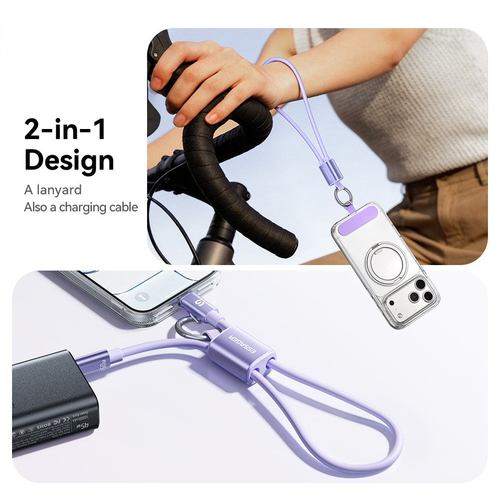 ESSAGER ES-X83 Type-C to Type-C 60W Lanyard Cable 2 in 1 Portable Charging Data Cable for Phone