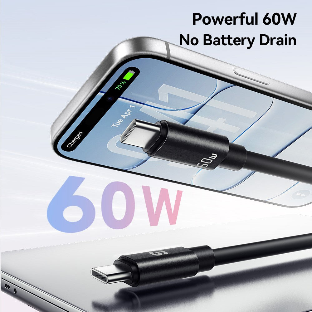 ESSAGER ES-X83 Type-C to Type-C 60W Lanyard Cable 2 in 1 Portable Charging Data Cable for Phone