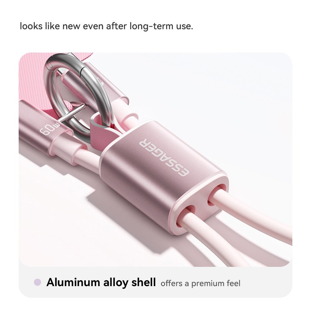 ESSAGER ES-X83 Type-C to Type-C 60W Lanyard Cable 2 in 1 Portable Charging Data Cable for Phone