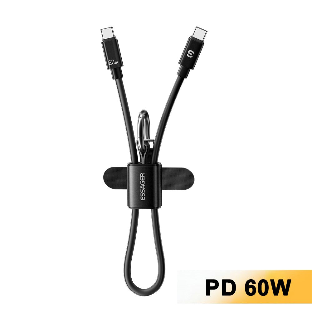 ESSAGER ES-X83 Type-C to Type-C 60W Lanyard Cable 2 in 1 Portable Charging Data Cable for Phone