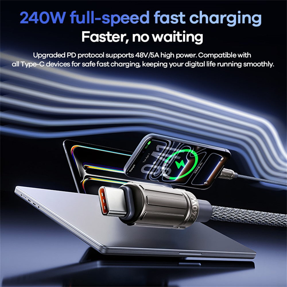 REMAX CB59 Armor 1.2m 240W Zinc Alloy Braided USB-C to USB-C Cable for MacBook Laptop Tablet