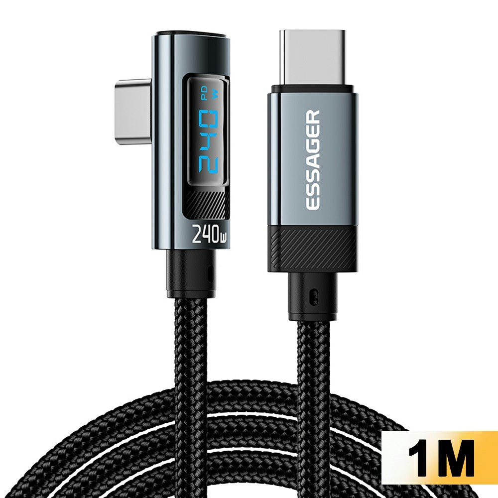 ESSAGER 1m 240W Fast Charging Digital Display 90-Degree USB-C to USB-C Data Cable