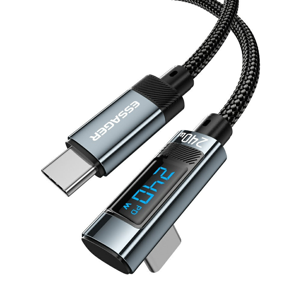 ESSAGER 1m 240W Fast Charging Digital Display 90-Degree USB-C to USB-C Data Cable
