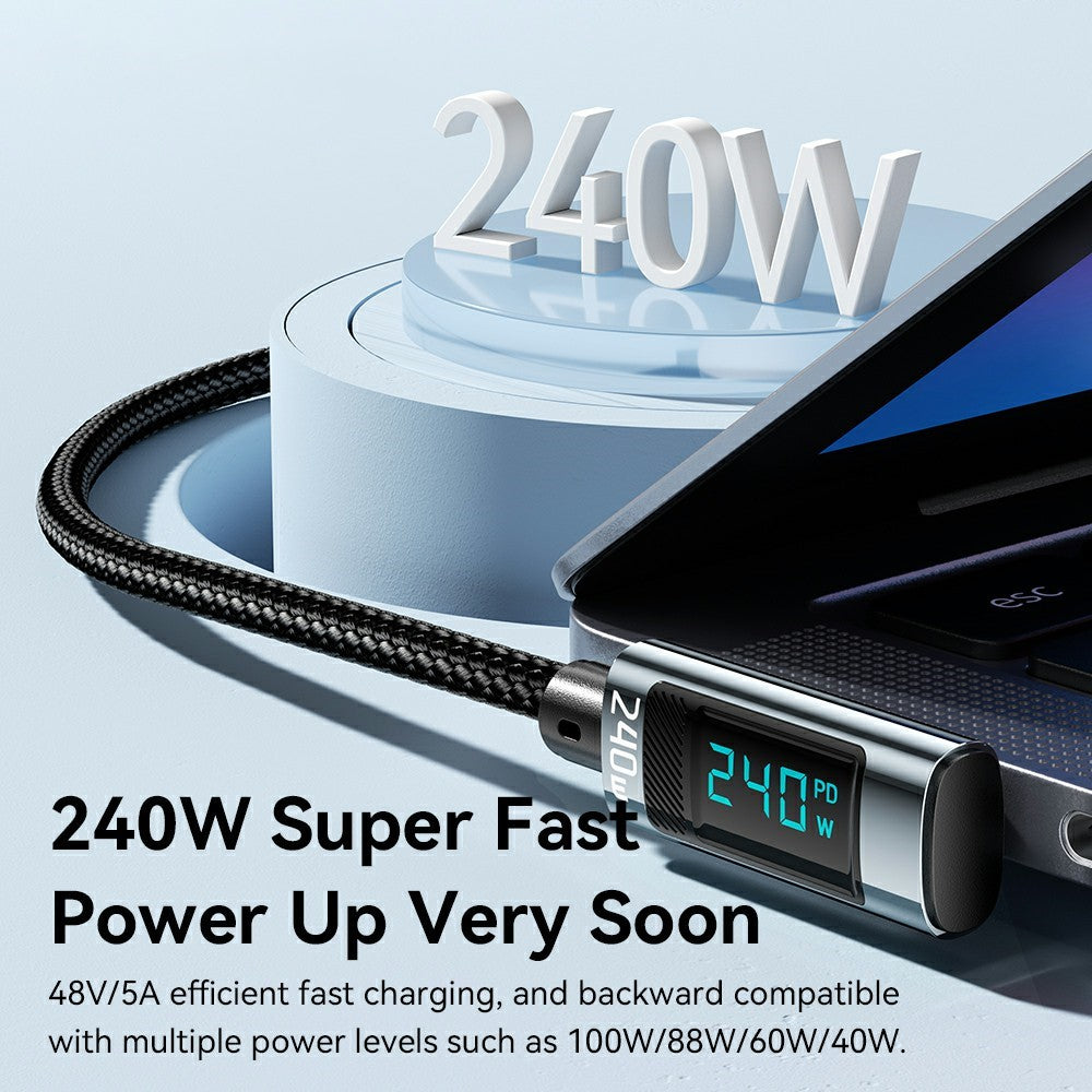ESSAGER 1m 240W Fast Charging Digital Display 90-Degree USB-C to USB-C Data Cable