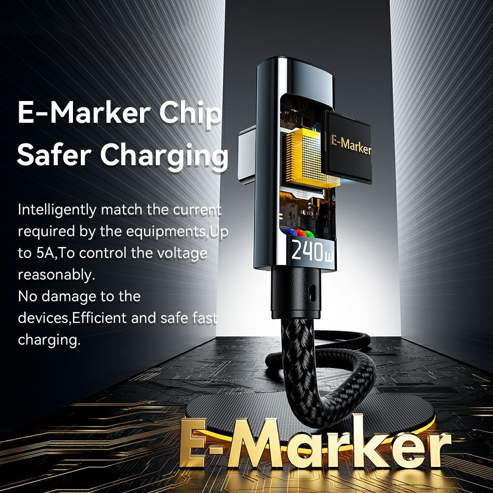 ESSAGER 1m 240W Fast Charging Digital Display 90-Degree USB-C to USB-C Data Cable