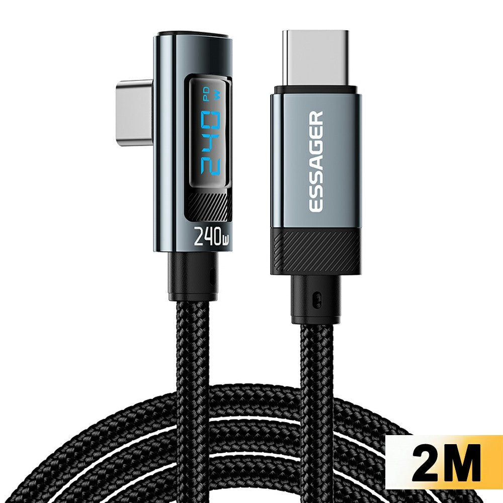 ESSAGER 2 m 240 W Hurtigopladning Digital Skærm Vinklet Type-C til Type-C Datakabel