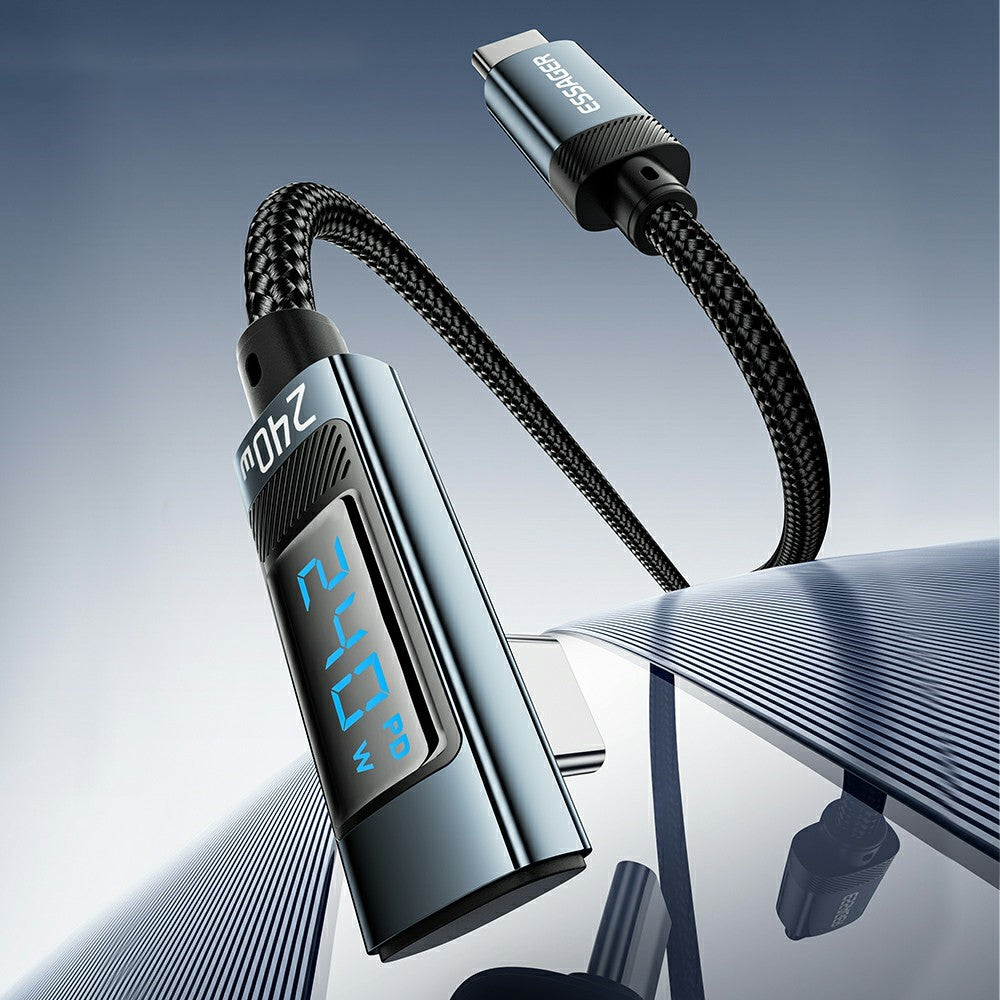 ESSAGER 2 m 240 W Hurtigopladning Digital Skærm Vinklet Type-C til Type-C Datakabel