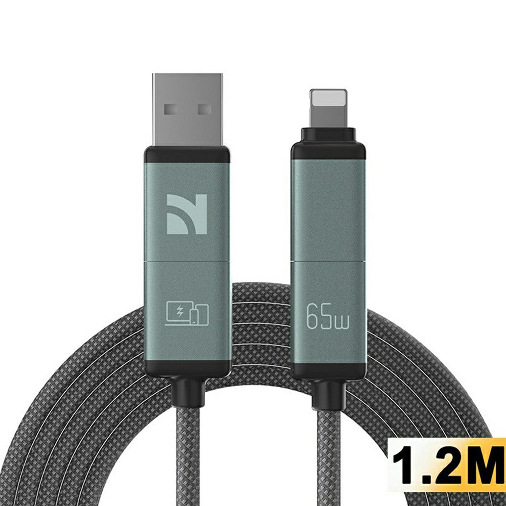 NCC 1.2m 4-in-1 Universal Charging Cable Braided Aluminum Alloy 65W PD Fast Charge Data Transfer Cord for iPhone iPad Android