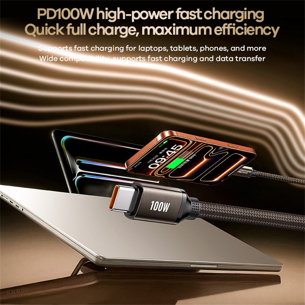 REMAX CB36 2m USB-C til USB-C Kabel PD 100W Hurtig Opladning Flettet Datakabel i Aluminiumslegering