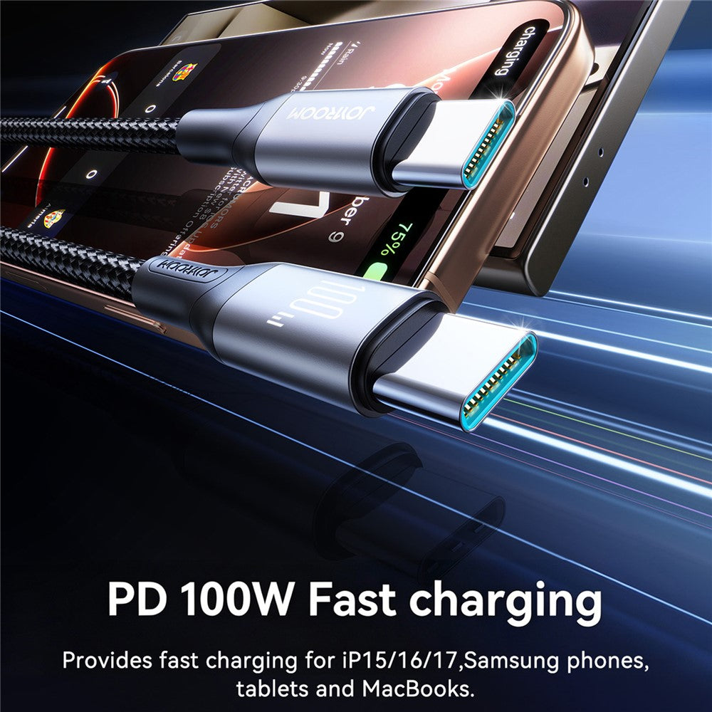 JOYROOM S-A28 1m USB-C til USB-C PD 100W Hurtigopladningskabel Nylonflettet Datasynkroniseringsledning