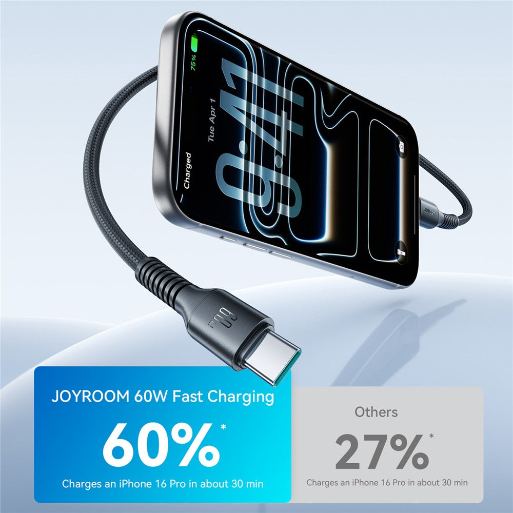 JOYROOM S-A9U 1m USB-C til USB-C Kabel PD 60W Hurtigopladning Nylonflettet Datakabel til Telefoner Tablets Laptops