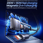 REMAX CB63 1.5m 2 in 1 Magnetic Charging Data Cable 240W + 140W Fast Charge Braided Type-C Wire for MacBook