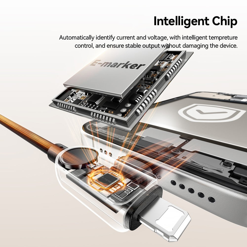 ESSAGER ES-X88 1m 2-i-1 100W USB-C til USB-C + Lightning datakabel med strømvisning i realtid 480Mbps