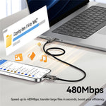 ESSAGER ES-X88 1m 2-i-1 100W USB-C til USB-C + Lightning datakabel med strømvisning i realtid 480Mbps