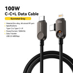 ESSAGER ES-X88 1m 2-i-1 100W USB-C til USB-C + Lightning datakabel med strømvisning i realtid 480Mbps
