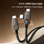 ESSAGER ES-X88 1m 2-i-1 100W USB-C til USB-C + Lightning datakabel med strømvisning i realtid 480Mbps