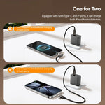 ESSAGER ES-X88 1m 2-i-1 100W USB-C til USB-C + Lightning datakabel med strømvisning i realtid 480Mbps