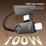 ESSAGER ES-X88 1m 2-i-1 100W USB-C til USB-C + Lightning datakabel med strømvisning i realtid 480Mbps