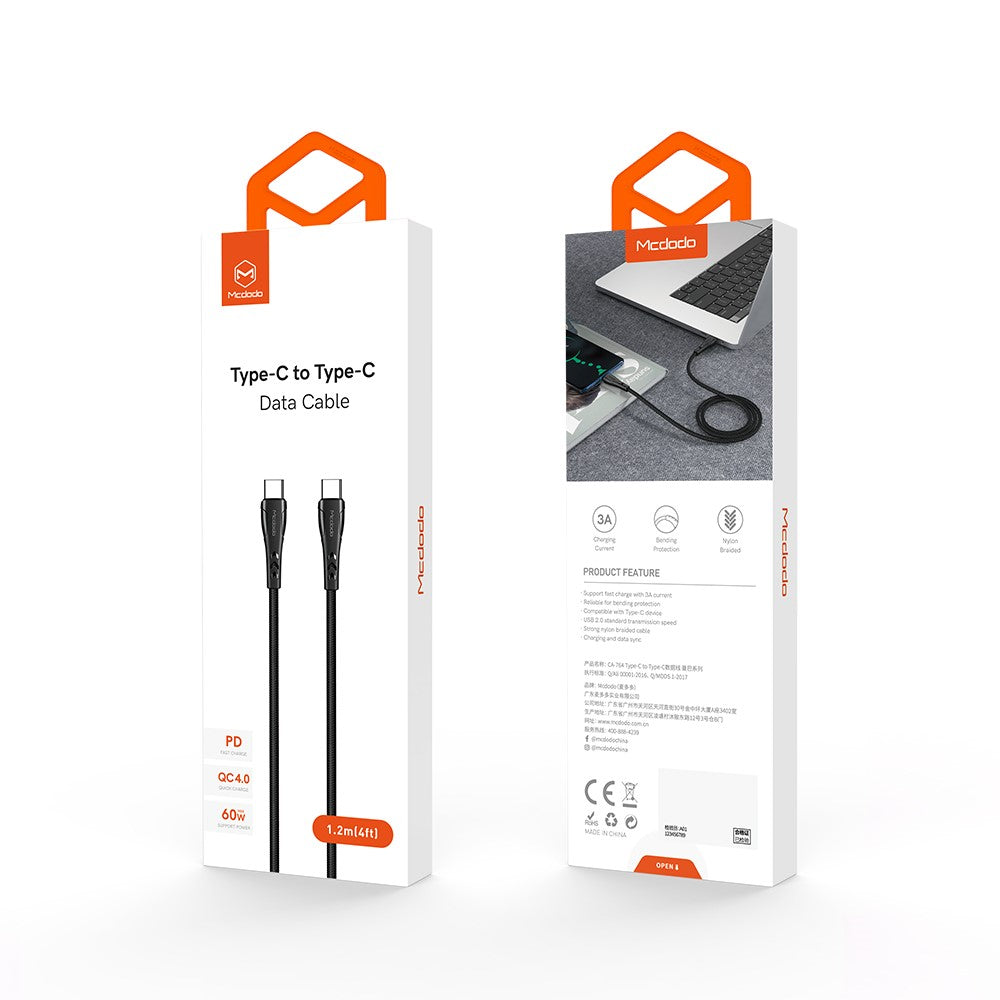 MCDODO til iPhone 15-serien Flettet nylon 0,2M USB-C til USB-C Hurtigopladningskabel til Samsung Huawei Xiaomi