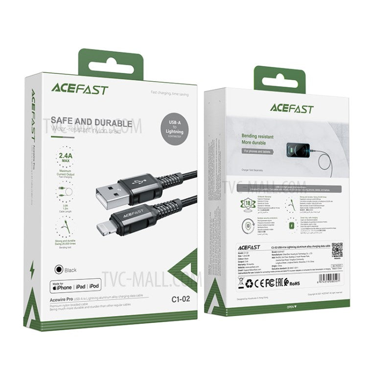 ACEFAST C1-02 MFI USB-A to Lightning Charging Cable Aluminum Alloy Nylon Braided Data Cable Cord 1.2m