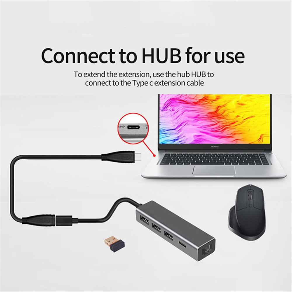 PQ105 1m USB3.1 Type-C Han til Hun 10Gbps Højhastighedsdatakabel Gen2 4K Projektionsskærm PD100W 5A Hurtigopladningskabel