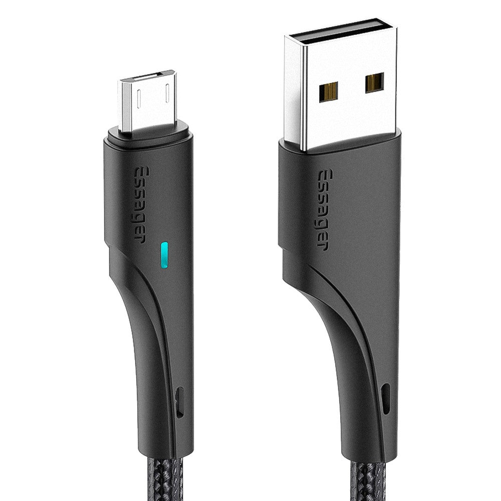 ESSAGER 2m Telefonopladerkabel USB til Micro USB 2.4A Hurtigopladning 480Mbps Overførselsledning med LED-lysdesign