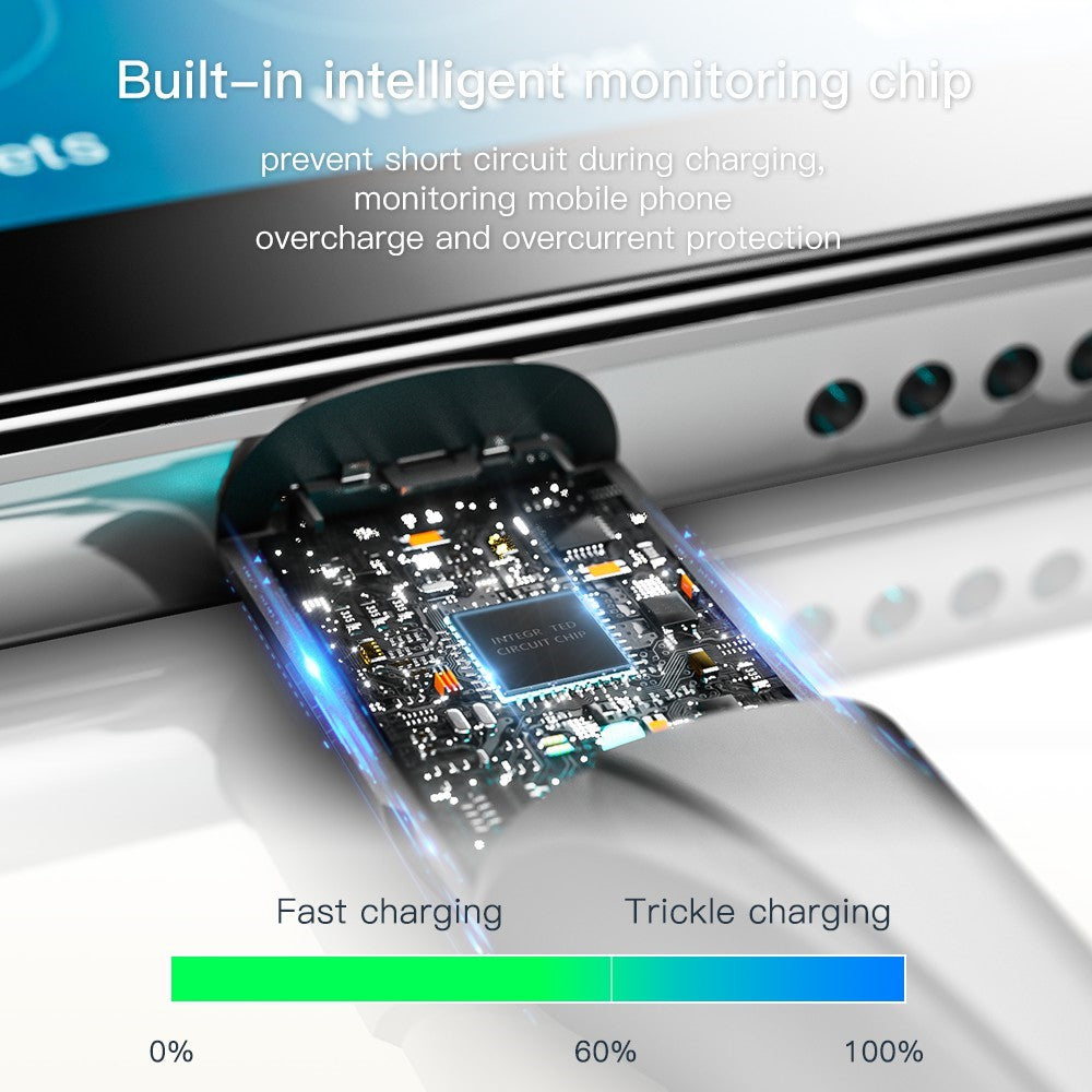 ESSAGER 2m Telefonopladerkabel USB til Micro USB 2.4A Hurtigopladning 480Mbps Overførselsledning med LED-lysdesign