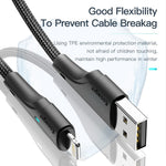 ESSAGER 1m mobiltelefonkabel USB til iP 2.4A hurtigopladningskabel 480Mbps overførsel flettet design LED-lysdesignkabel til Lightning-enheder