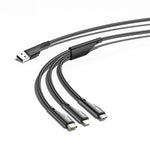ESSAGER 1.2m 3-in-1 Charging Cable 3A USB to Ip, Micro USB, Type-C, for iPhone, iPad Data Cable