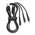ESSAGER 1.2m 3-in-1 Charging Cable 3A USB to Ip, Micro USB, Type-C, for iPhone, iPad Data Cable