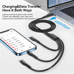 ESSAGER 1.2m 3-in-1 Charging Cable 3A USB to Ip, Micro USB, Type-C, for iPhone, iPad Data Cable