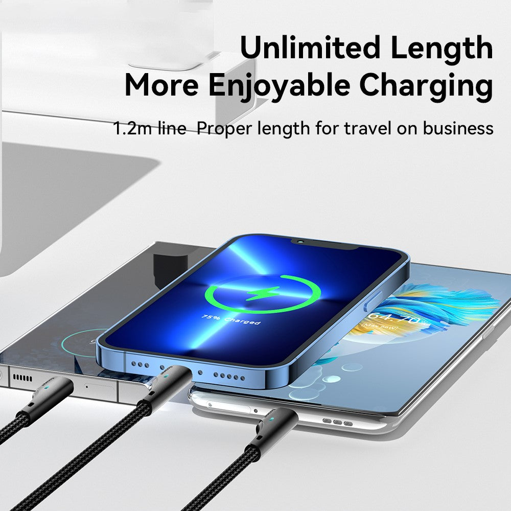 ESSAGER 1.2m 3-in-1 Charging Cable 3A USB to Ip, Micro USB, Type-C, for iPhone, iPad Data Cable