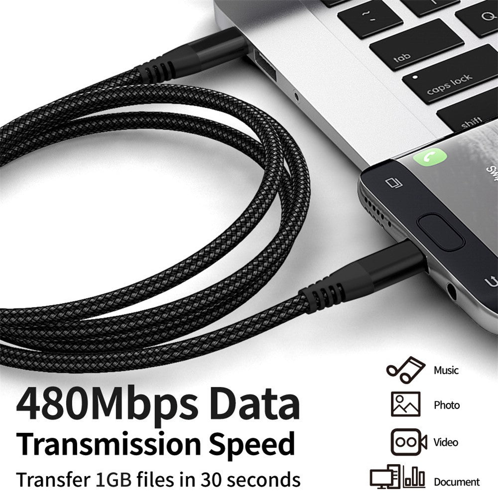 For iPhone 15 Series 3m Type-C to Type-C PD 60W Charging Cable Nylon Braided USB2.0 Data Cable for Cell Phones, Tablets, Laptops