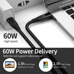 For iPhone 15 Series 3m Type-C to Type-C PD 60W Charging Cable Nylon Braided USB2.0 Data Cable for Cell Phones, Tablets, Laptops