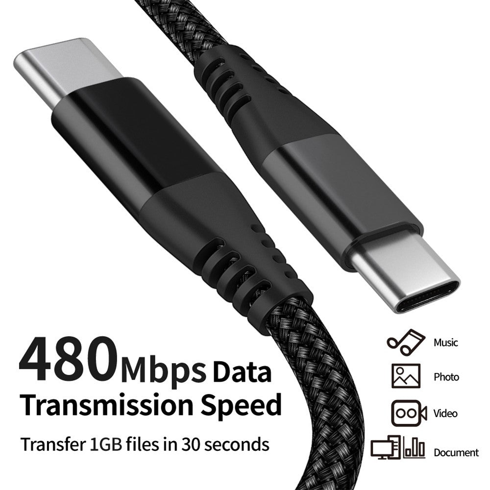 For iPhone 15 Series 3m Type-C to Type-C PD 60W Charging Cable Nylon Braided USB2.0 Data Cable for Cell Phones, Tablets, Laptops