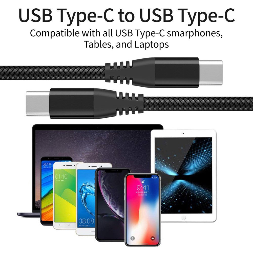 For iPhone 15 Series 3m Type-C to Type-C PD 60W Charging Cable Nylon Braided USB2.0 Data Cable for Cell Phones, Tablets, Laptops